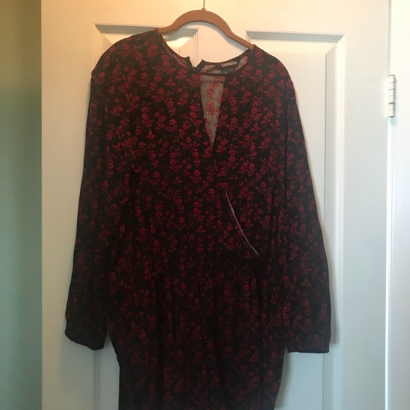 Express Maroon/Black Long Sleeve Romper - Picture 2 of 2